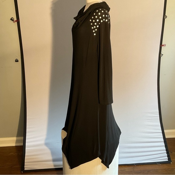 Blooming Rose Witchy 2X Black Jersey Maxi Dress Silver Dot Trim Bat Wing Hem - Picture 10 of 15